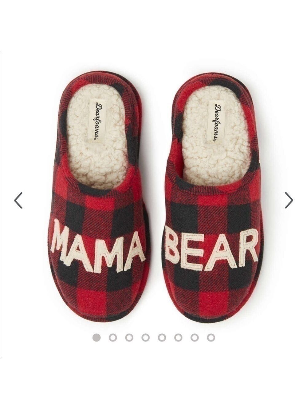 𝅺NWT Dearfoams Mama Bear Red Black Plaid Slippers L 9-10